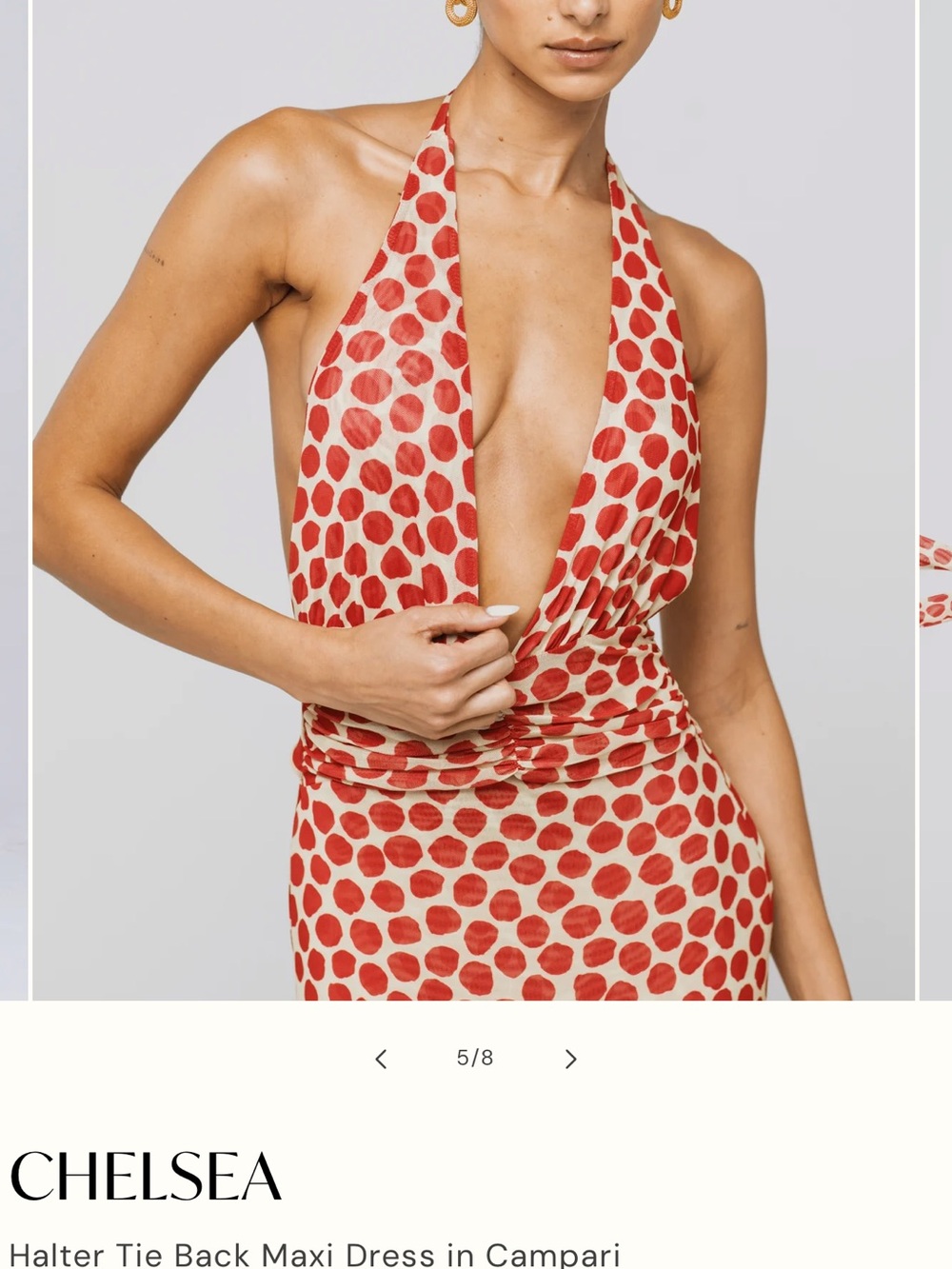 RESA Chelsea dress in Campari Red Polka Dot Halter Backless Maxi Dress
